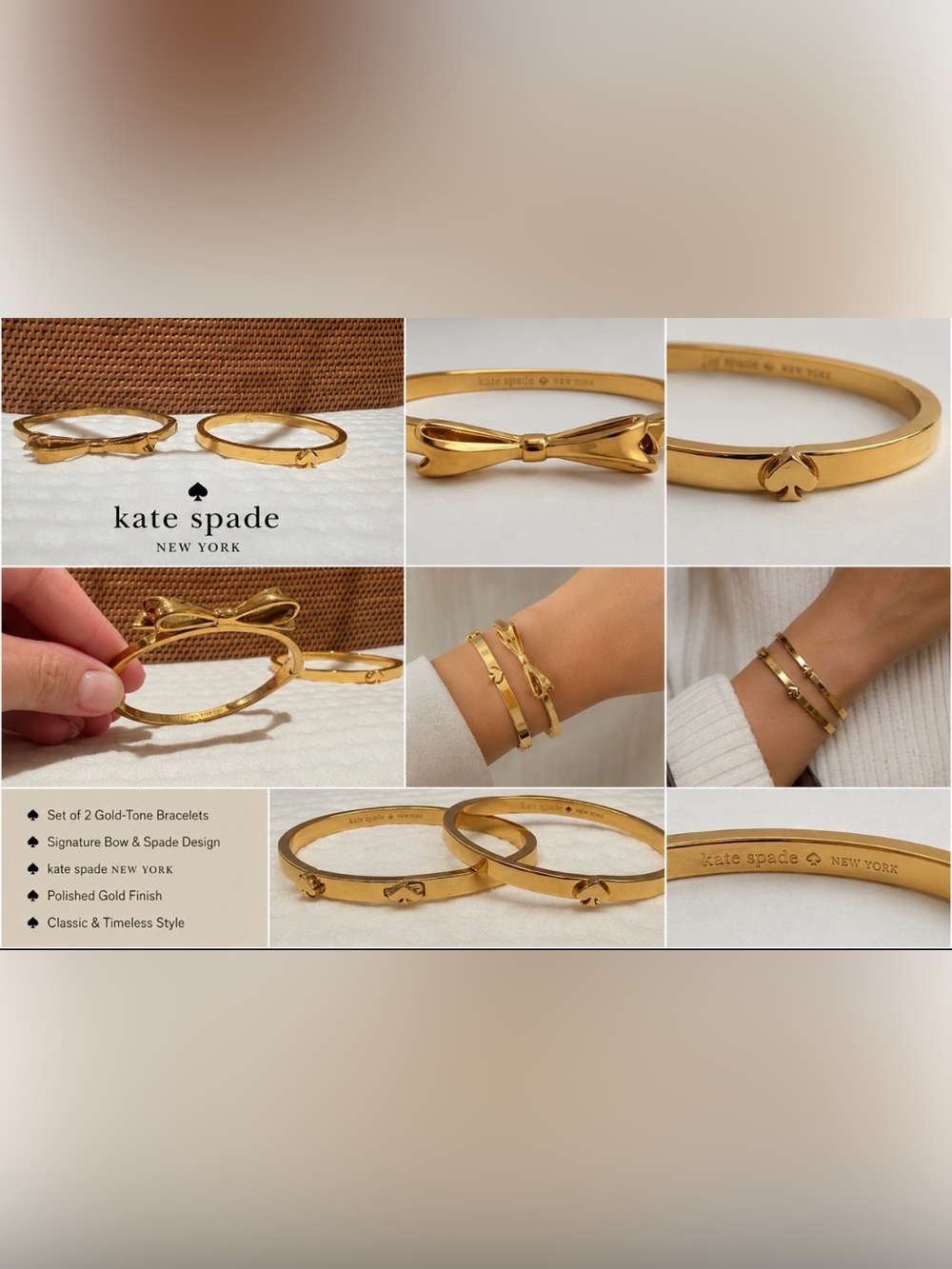 kate spade Gold Bow & Spade Bangle Bracelet Set